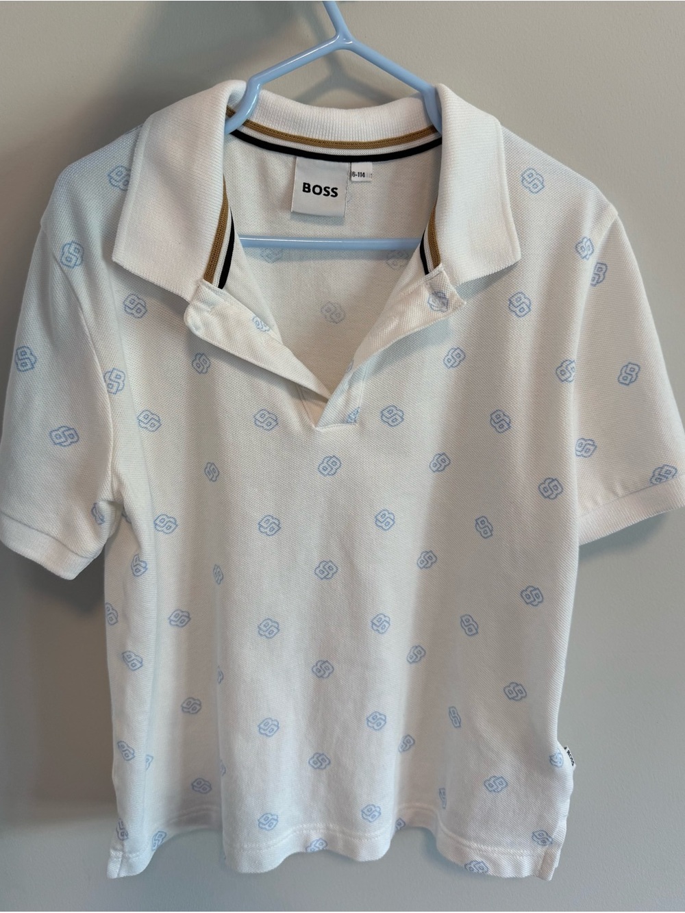Kids BOSS White Polo with Light Blue Logo